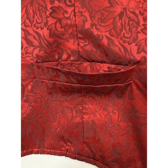 Wah Maker Frontier Mens Vest Size 2XL Ranch Western Cowboy Rodeo Red Floral Silk - Picture 5 of 12